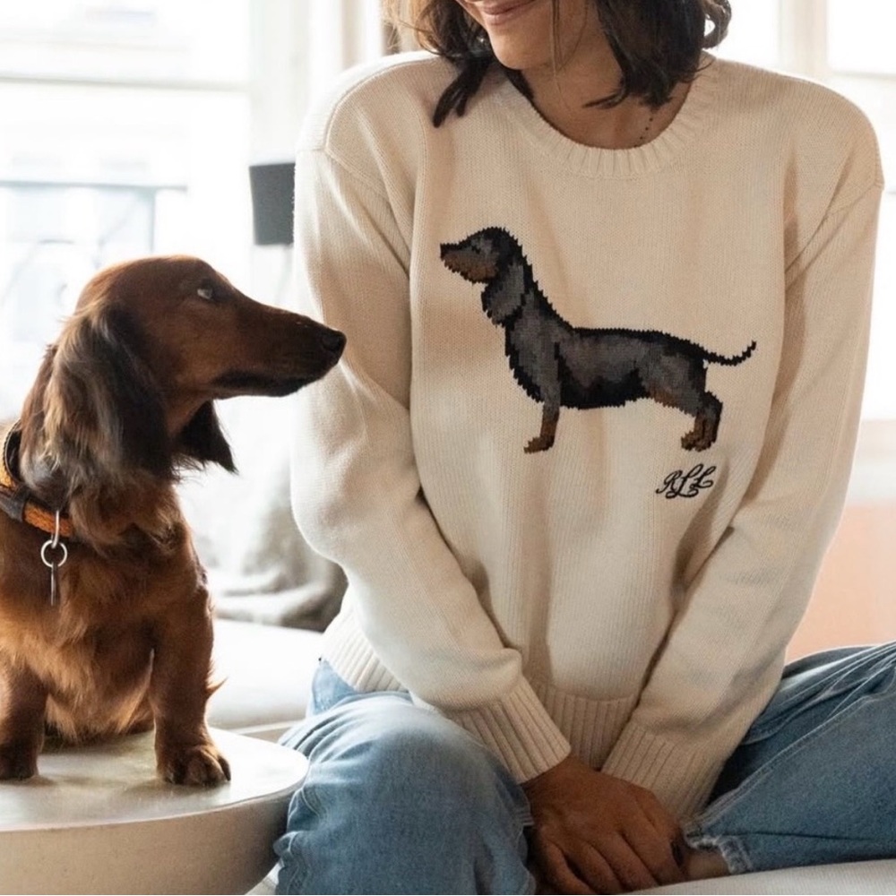 NWOT Ralph Lauren Cream Crewneck Sweater with Dachshund Intarsia - Picture 2 of 7